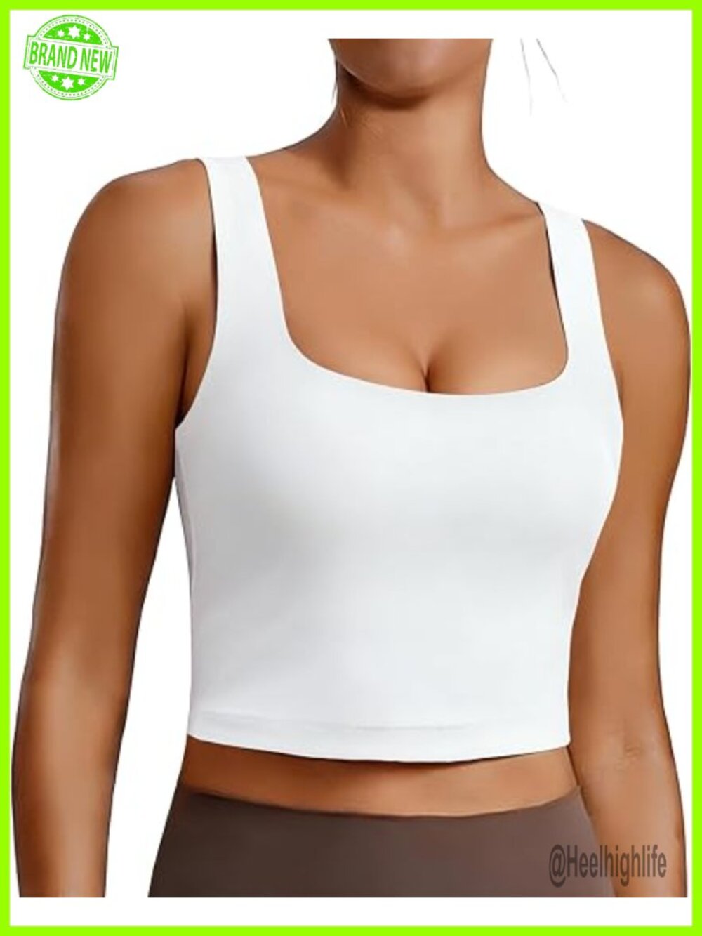 Square Neck Longline Sports Bra with Built-in Bra, Light Support, Wire Free,